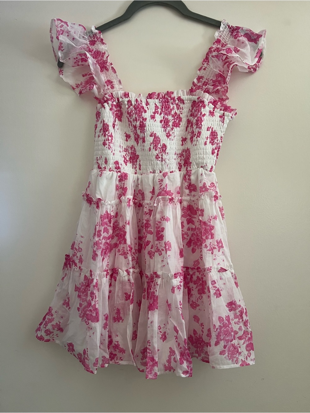 Rare Editions White Dress with Pink Floral Print Girl size 8
